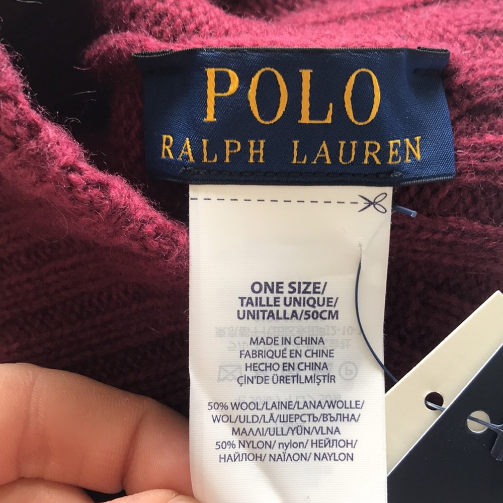 Brand New Polo Ralph Lauren Maroon Knit 50% Wool Beanie Hat - Picture 9 of 10